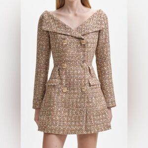 Self-Portrait Gold Tinsel Boucle Off Shoulder Mini Dress